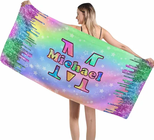 Miniatura 16 de MyPupSocks Toalla colorida personalizada para niños – Color arcoíris personalizada para viajes, playa, piscina y toallas de baño, toalla con nombre