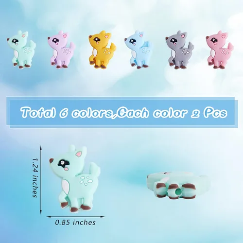 Miniatura 2 de 12 cuentas focales de silicona de animales para hacer llaveros con cuentas focales de ciervos para bolígrafos, pulseras de bricolaje, manualidades