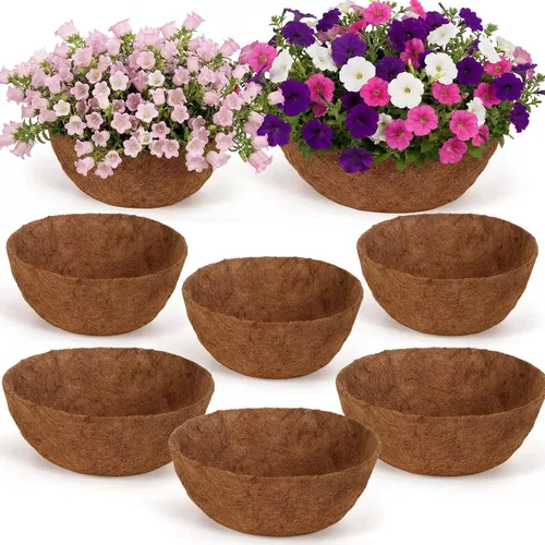 Miniatura 11 de Gerrii 8 forros de coco de 16 pulgadas para cestas colgantes, revestimientos de coco para maceteros redondos naturales de coco y coco, cesta