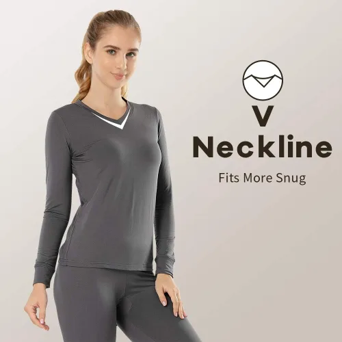 Miniatura 52 de MANCYFIT Tops térmicos para mujer, camisa con forro polar, manga larga, capa base, cuello en V