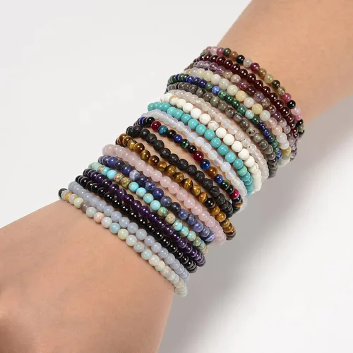 Miniatura 3 de JM Design Pulsera de cuentas redondas lisas de amazonita pequeña, tamaño 0.157 in, 7.5 pulgadas de longitud