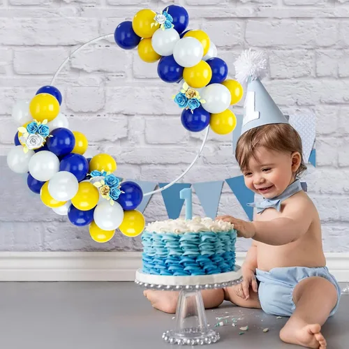 Miniatura 5 de FEYG - Juego de arco de globos, 50 globos de color azul, amarillo y blanco. Globos de látex para cumpleaños, bodas, baby shower, compromiso, Azul