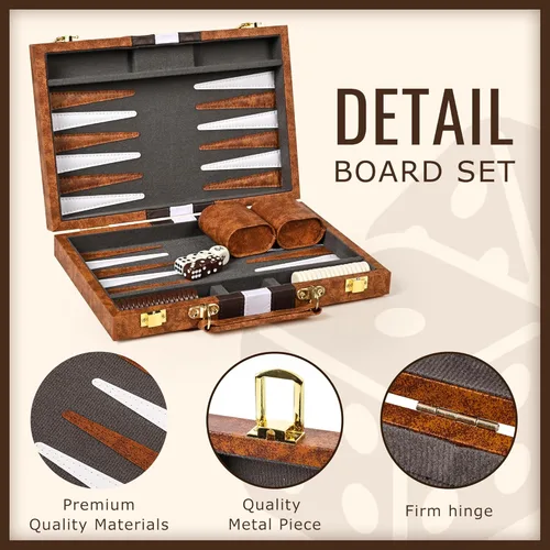 Miniatura 5 de ropoda Juego de mesa Backgammon (11 pulgadas) para adultos y niños, juego de estrategia de tablero clásico, juego de backgammon portátil y de viaje