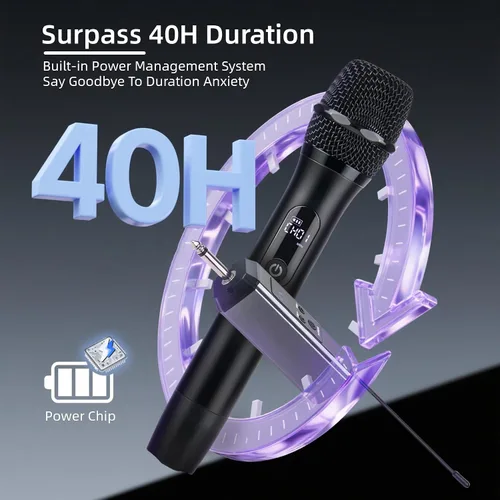 Miniatura 9 de Micrófonos inalámbricos para cantar karaoke, sistema de micrófono inalámbrico dual de metal de largo alcance de 500 pies/492.1 ft con 99 canales