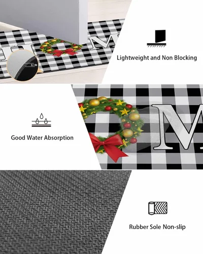 Miniatura 3 de Tapete de baño de Navidad a cuadros para bañera, antideslizante, de secado rápido y absorbente, de tierra de diatomeas, para fregadero de cocina