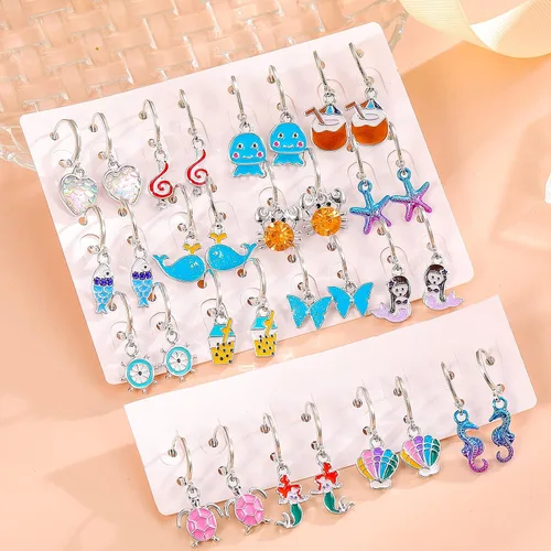 Miniatura 7 de Aganippe 121618 Pairs Hypoallergenic Acrylic Dangle Hoop Earrings Cute Multiple Colour Fox Flower Flag Panda Pineapple Beetle Fruits Food Cartoon