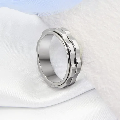 Miniatura 6 de Anillos para la ansiedad para mujeres, anillo giratorio de acero inoxidable, dos engranajes, anillo de ansiedad de alto pulido para mujeres