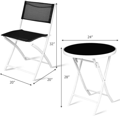 Miniatura 7 de S AFSTAR Juego de 3 piezas, sillas plegables y mesa para interior y exterior, patio, balcón, jardín, junto a la piscina (negro)