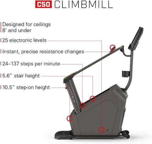 Miniatura 2 de Matrix Fitness C50 ClimbMill, Low Impact Stair Machine High Calorie Burn, Low Impact Workout, Cardio Endurance Low Ceiling Design, Powerful
