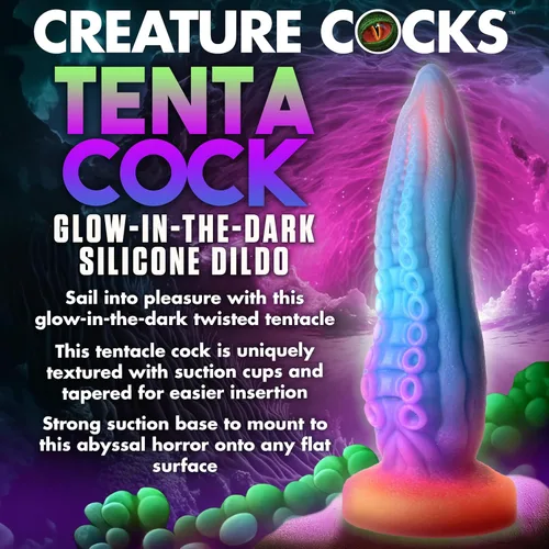 Miniatura 2 de CREATURE COCKS Tenta-Cock - Consolador que brilla en la oscuridad para hombres, mujeres y parejas. Firme y flexible, base de succión fuerte