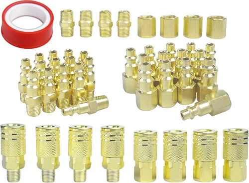 Miniatura 9 de Accesorios de manguera de aire de 1/4", tapones de aire de latón, accesorios de conexión rápida para compresor de aire macho NPT, kit de 10 piezas