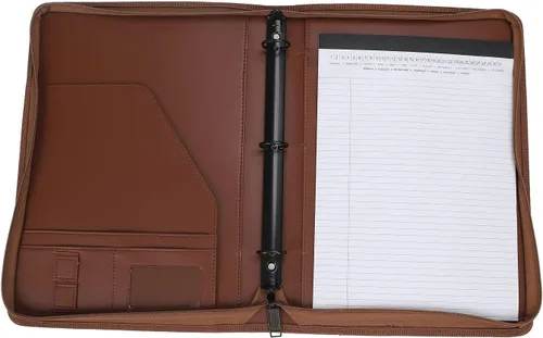 Miniatura 5 de portafolio con cremallera de 3 anillos, organizador de carpeta con bloc de notas tamaño carta legal - Portafolio de PU de cuero con organizador
