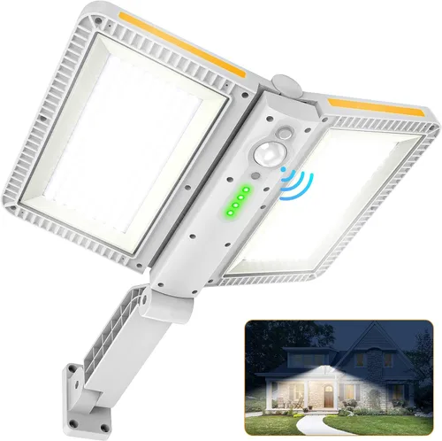 Miniatura 10 de Luces solares de inundación para exteriores, 7000 LM luces solares de brazo de aluminio súper brillantes, 6000 mAh, control remoto, luces LED