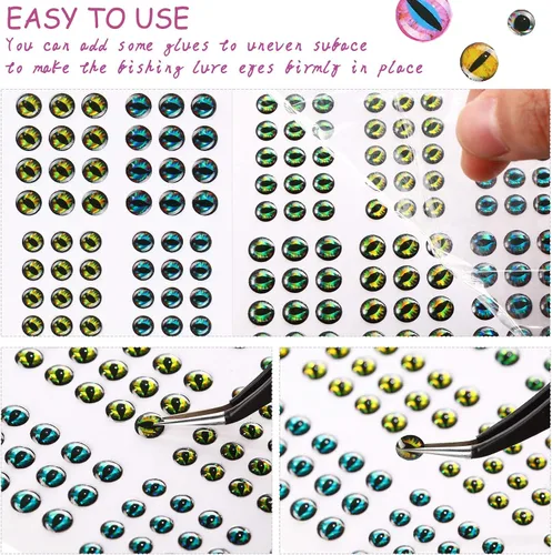 Miniatura 5 de Skylety Señuelo de pesca, ojos artificiales, 3D, calcomanías surtidas con 1 pinza para cebos de pesca, accesorio de bricolaje, 0.157 pulgadas, 0.257
