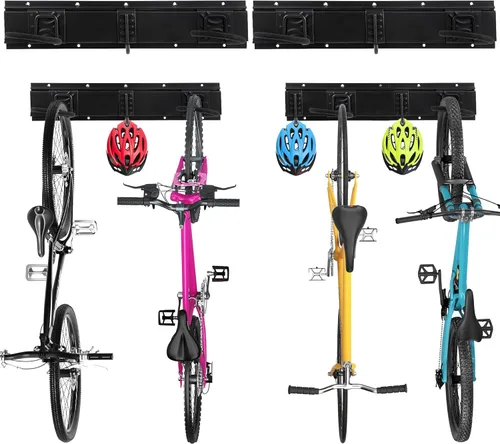 Sinoer Estante de almacenamiento para bicicletas, colgador de almacenamiento para bicicletas, 4 bicicletas + 3 cascos, soporte vertical resistente