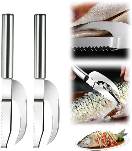 Miniatura 7 de Fauppt Herramienta de raspado de escamas de pescado, cuchillo multifunción de acero inoxidable para escamas de pescado, kit de limpieza de pescado