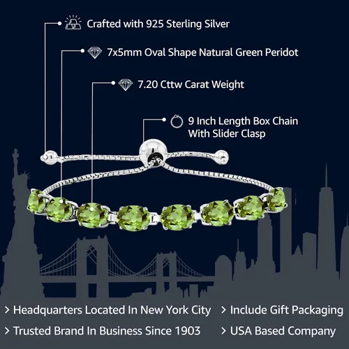 Miniatura 9 de Gem Stone King Pulsera de plata de ley 925 con piedra natal ovalada de 0.276 x 0.197 in para mujer, totalmente ajustable hasta 9 pulgadas