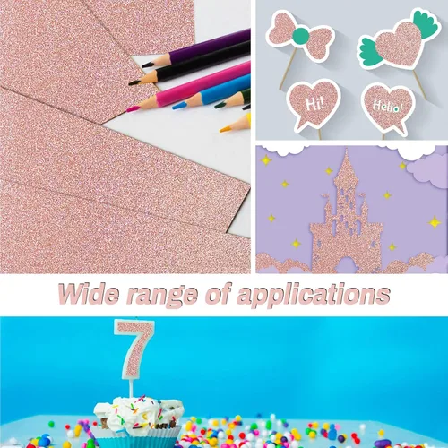 Miniatura 6 de Papel de cartulina con purpurina dorada - Sukh Papel de cartulina con purpurina para manualidades A4 Grueso Colorido para regalos de Navidad, San