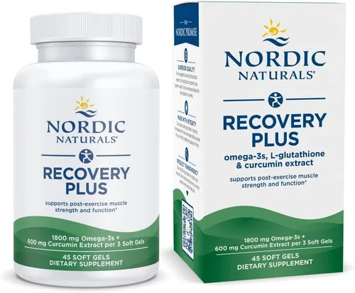 Nordic Naturals Recovery Plus, sin sabor, 45 geles blandos, 1800 mg de aceite de pescado omega-3, 600 mg de curcumina optimizada Longvida, salud