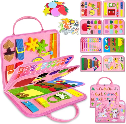 Exorany Juguetes Montessori de tablero ocupado para niñas pequeñas, regalos de cumpleaños, libro ocupado, juguetes de aprendizaje sensorial para