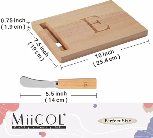 Miniatura 2 de Miicol Tabla de madera para charcutería, tabla de queso con monograma de 10 pulgadas, tabla de cortar inicial personalizada con esparcidor, regalo