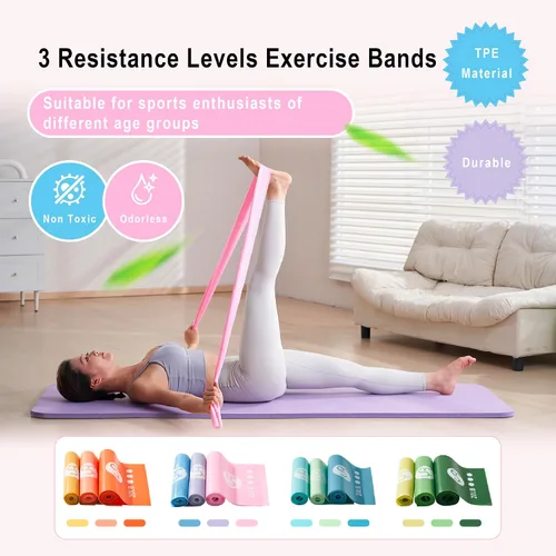 Miniatura 5 de Bandas de resistencia, bandas elásticas sin látex de 6.5 pies de largo, bandas de ejercicio para terapia física, yoga, pilates, rehabilitación