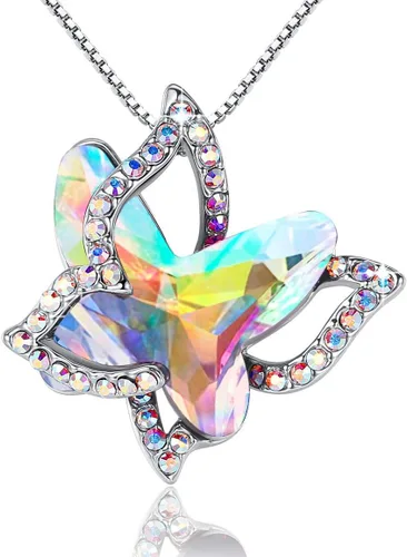 Collar de cristal de piedra natal de mariposa, tono plateado con cadena de 18 pulgadas + 2 pulgadas, para el Día de la Madre, aniversario,