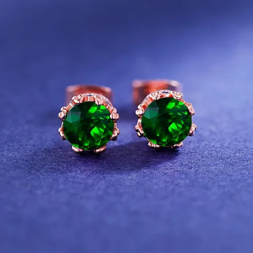Miniatura 49 de MDFUN Aretes chapados en oro rosa para mujer, 0.236 in, corona brillante redonda, piedra natal, regalo de cumpleaños