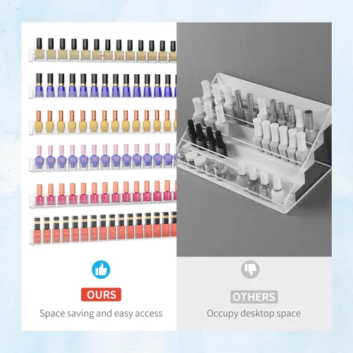 Miniatura 5 de Sezanrpt Estante acrílico para esmalte de uñas de 32 pulgadas para pared, organizador de esmalte de uñas transparente montado en la pared para 192