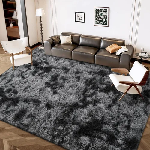Miniatura 74 de FlyDOIT Alfombras Grandes para Sala de Estar, 5x8 Pies Alfombra Shaggy Teñida con Tie-Dye Gris Oscuro, Alfombras Mullidas Tipo Manta, Alfombras