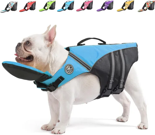 Miniatura 8 de Mklhgty Chaleco salvavidas para perros, chaleco salvavidas reflectante para perro con cuello extraíble, alta flotabilidad para nadar y navegar, Rojo