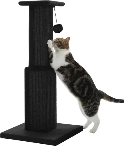 PAWZ Road Poste Rascador Grande para Gatos de 32" de Alto Negro Poste Rascador para Gatos de Interior Adultos Poste Rascador Definitivo con Sisal