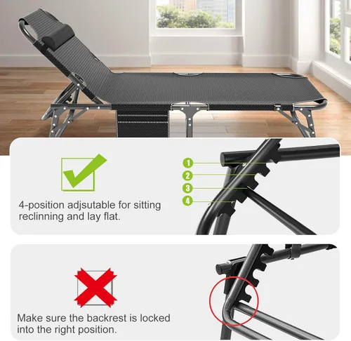 Miniatura 7 de LILYPELLE Sillón reclinable plegable para exteriores con colchón, 5 posiciones ajustables para patio, sillas reclinables, perfectas para exteriores