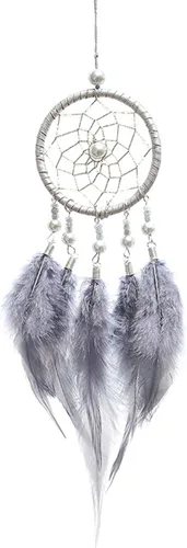 Miniatura 2 de Atrapasueños para automóvil, espejo retrovisor de plumas pequeñas, atrapasueños para colgar en la pared, accesorios decorativos para mujer (gris)