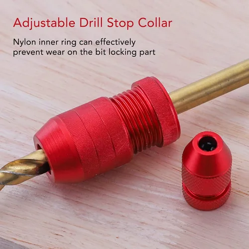 Miniatura 4 de Collar de tope de taladro ajustable, tope de profundidad de broca de madera de aleación de aluminio, rango de tamaño aplicable 5/64"-3/16