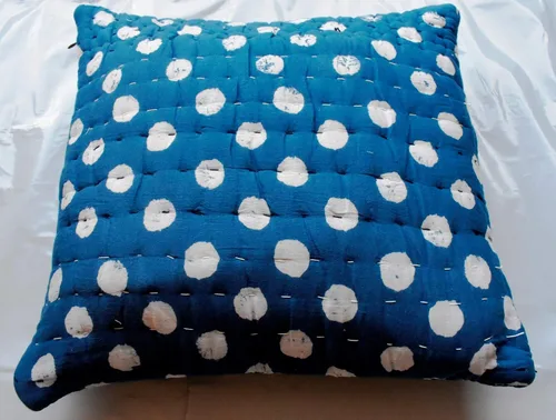 Miniatura 3 de Fundas de cojín tradicionales de Jaipur Indigo Kantha con estampado de bloques, hechas a mano Kantha fundas de almohada de trabajo decorativas de 16