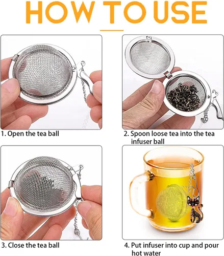 Miniatura 4 de TeaSanavie Paquete de 2 infusor de té para gatos, hojas de té sueltas con divertidos dijes de gato rosa y negro, bola de té de malla fina para té
