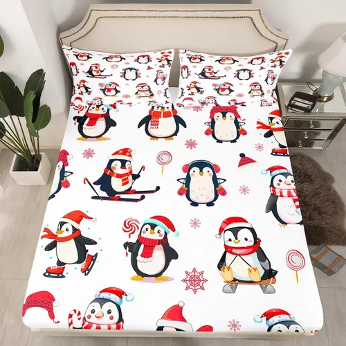 Miniatura 39 de Juego de sábanas con diseño de Papá Noel y muñeco de nieve para niños, niñas y niños, de temática navideña, juego de cama con diseño de árbol