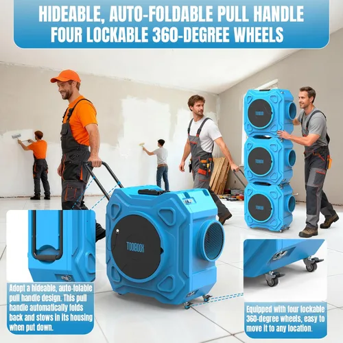 Miniatura 3 de Depurador de aire con filtración de 3 etapas, máquina de aire negativo HEPA de 750 CFM con ruedas bloqueables de 360° y mango plegable automático