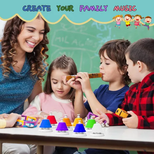 Miniatura 7 de Campanas de Escritorio, Campanas de Mano Diatónicas Arcoíris para Niños con 17 Libros de Canciones y Tarjetas Musicales Flash, Juguetes