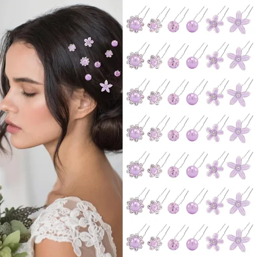 Miniatura 8 de CUBACO 42 horquillas para el cabello de boda con flores para mujeres, joyería de cristal para el cabello, pasadores de perlas de diamantes