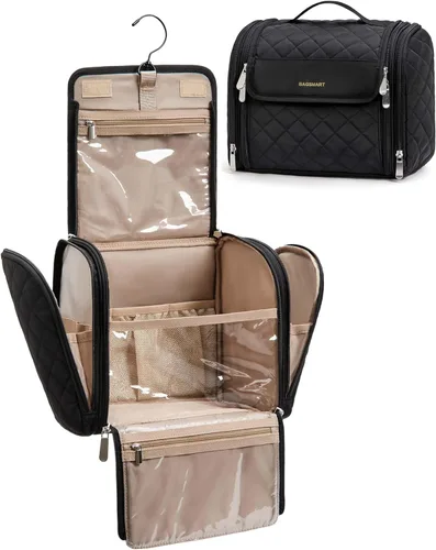 Miniatura 19 de BAGSMART Neceser de viaje para maquillaje con gancho para colgar, bolsa de cosméticos, organizador de gran capacidad, resistente al agua, para Beige