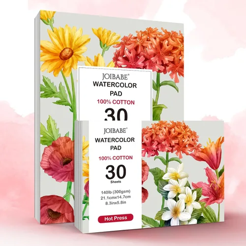 Miniatura 9 de Bloc de papel de acuarela, 30 hojas de prensa en caliente de 9 x 12 pulgadas, 140 lb/300 GSM, almohadilla de color de agua desgarrable 100% algodón
