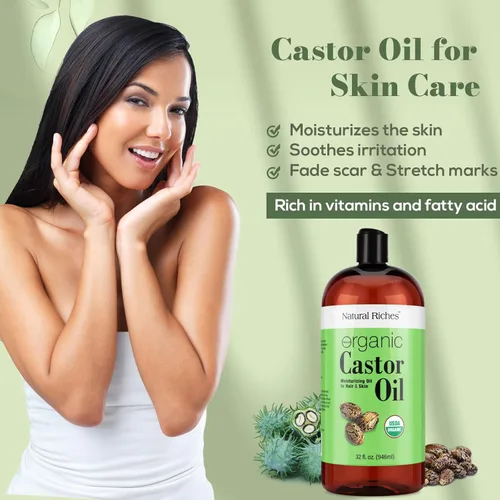 Miniatura 5 de Natural Riches Aceite de ricino orgánico, prensado en frío, certificado USDA para piel seca, pérdida de cabello, caspa, crecimiento del cabello