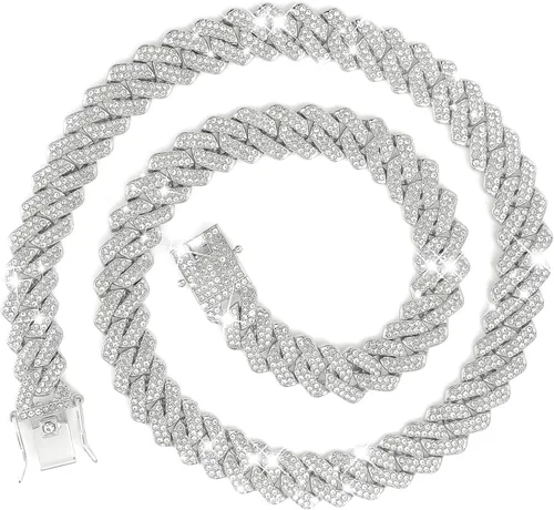 nkjegol Cuban Chain Necklaces SilverGold Cuban Link Chains Mens Iced Out Miami Bling Diamond Hip Hop Jewelry for Women