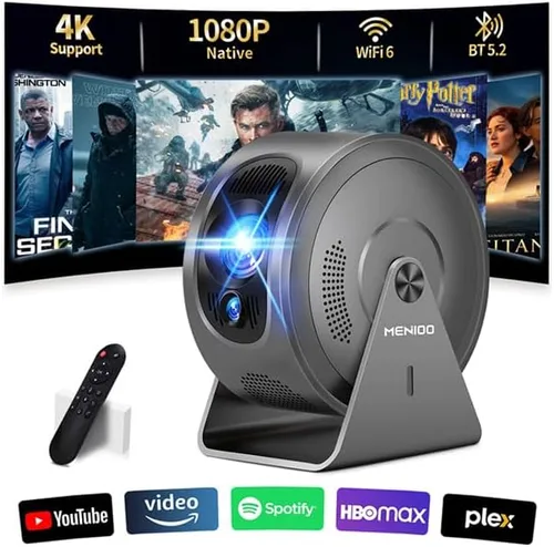 [Aplicaciones integradas y enfoque automático] Mini proyector 4K 1080P 2026 actualizado Auto Keystone Proyector giratorio de 360° portátil, con WiFi