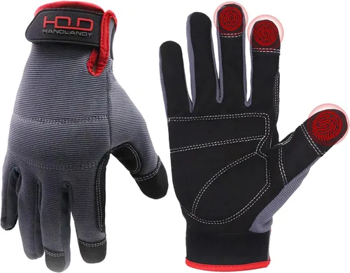 HANDLANDY Guantes de trabajo para hombre y mujer, guantes de trabajo de mecánicos de uso general con pantalla táctil, guantes de trabajo flexibles
