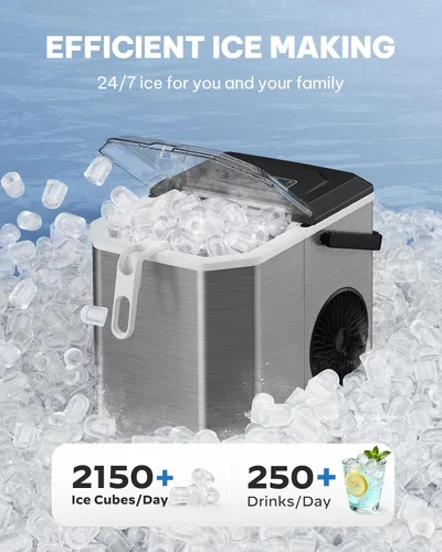 Miniatura 3 de Silonn - máquina de hielo para encimera, máquina de hielo portátil de acero inoxidable con asa de transporte, máquinas de hielo autolimpiables