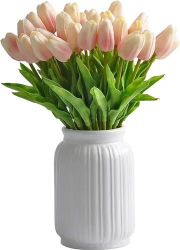 Miniatura 14 de 30 flores artificiales de tulipán, flores artificiales de tulipán de 14 pulgadas, tulipanes de tacto real para decoración del hogar, centro de mesa