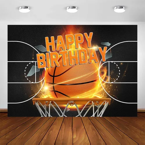 Avezano Decoraciones de cumpleaños de baloncesto, temática deportiva, telón de fondo de cumpleaños, color negro, para hombres y niños, fondo de